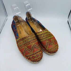 Soft Surroundings Nissa Espadrille Metallic Tribal Boho Wedge Slip On Flats